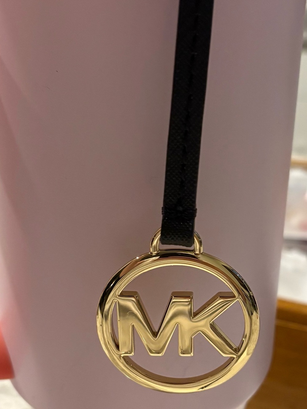 Michael Kors MK Logo Gold Charm Black Saffiano Leather Strap Handbag Fob